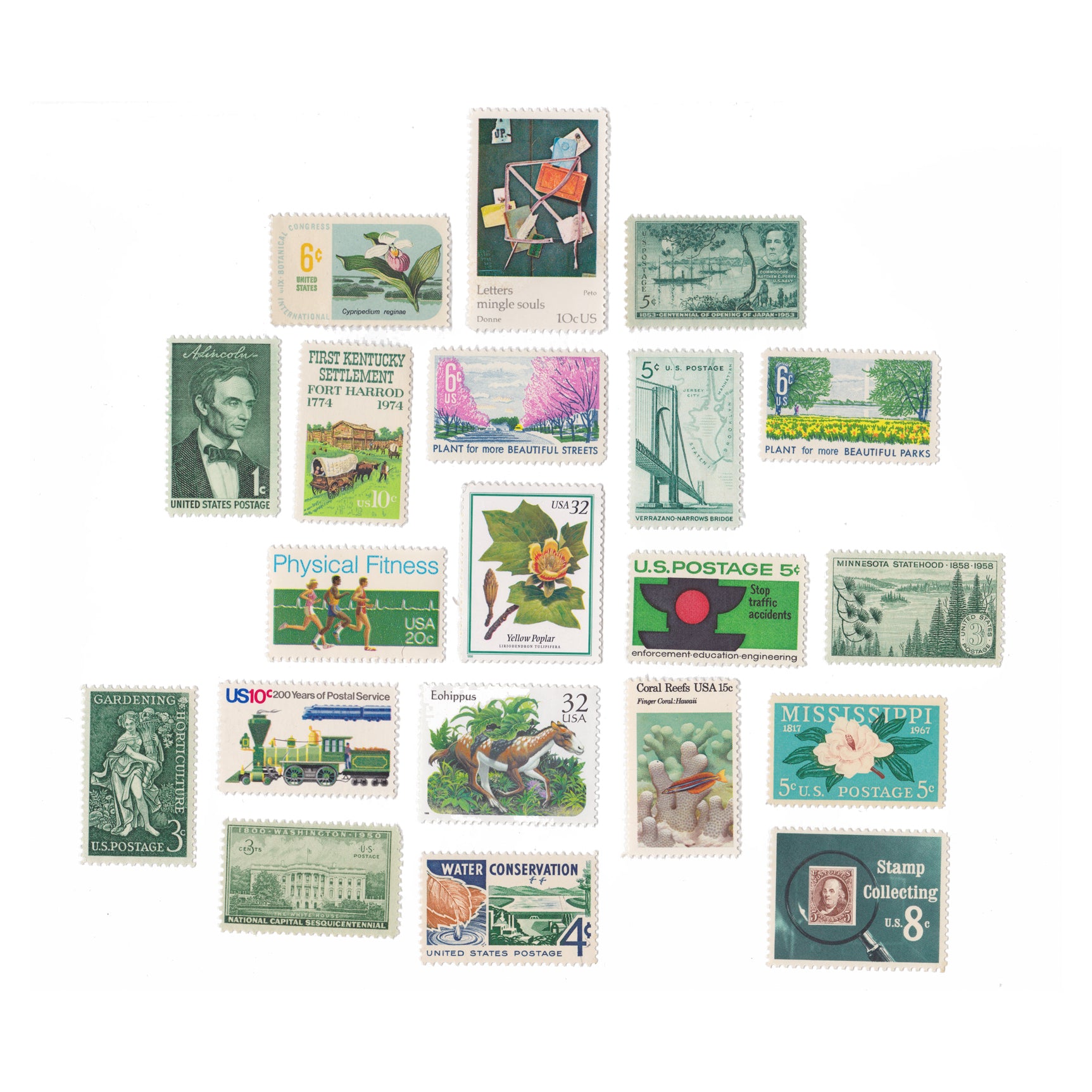 Variety Pack of US Postage Stamps - Green