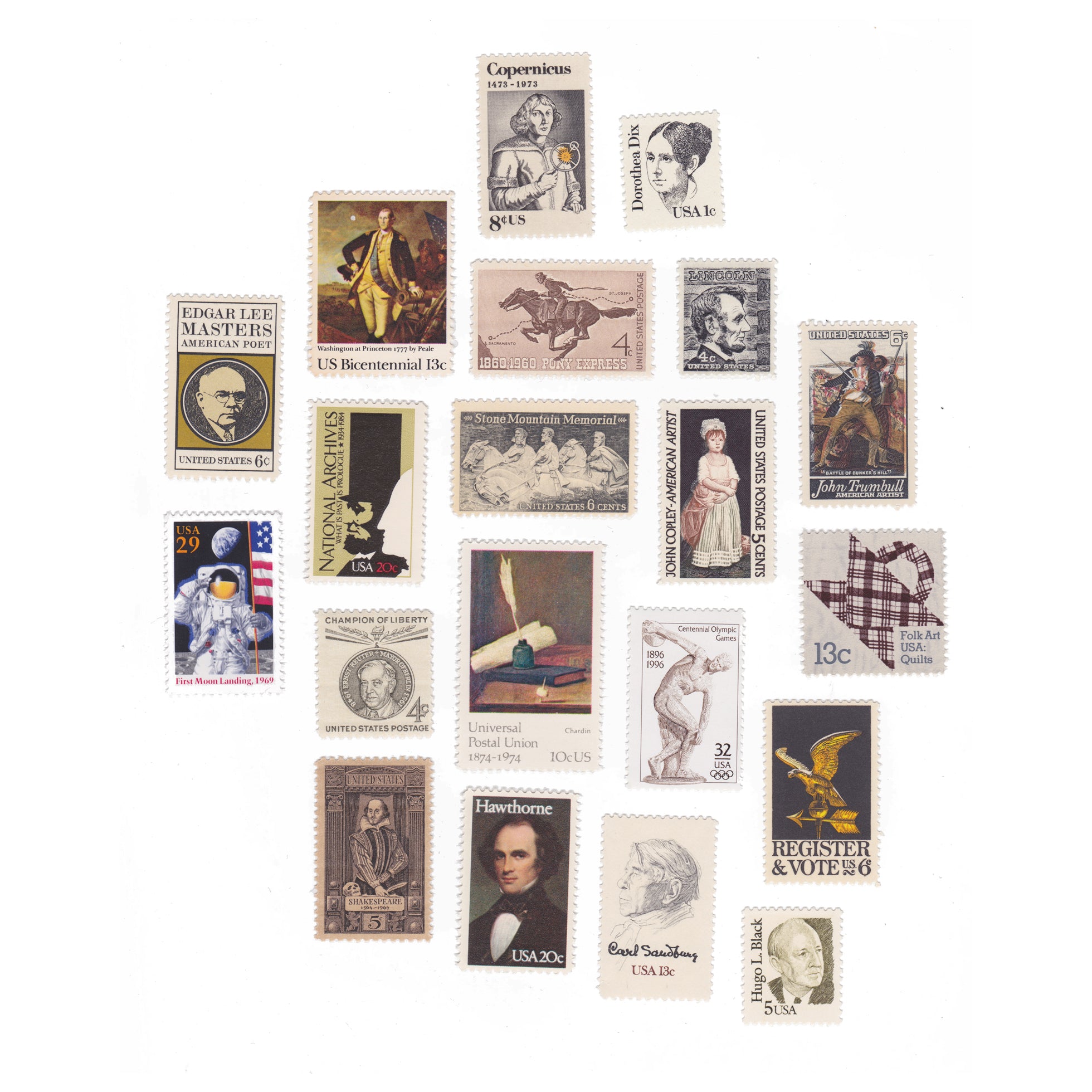 Variety Pack of US Postage Stamps - Black and Brown